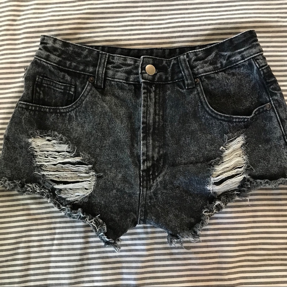 Black Acid wash denim shorts